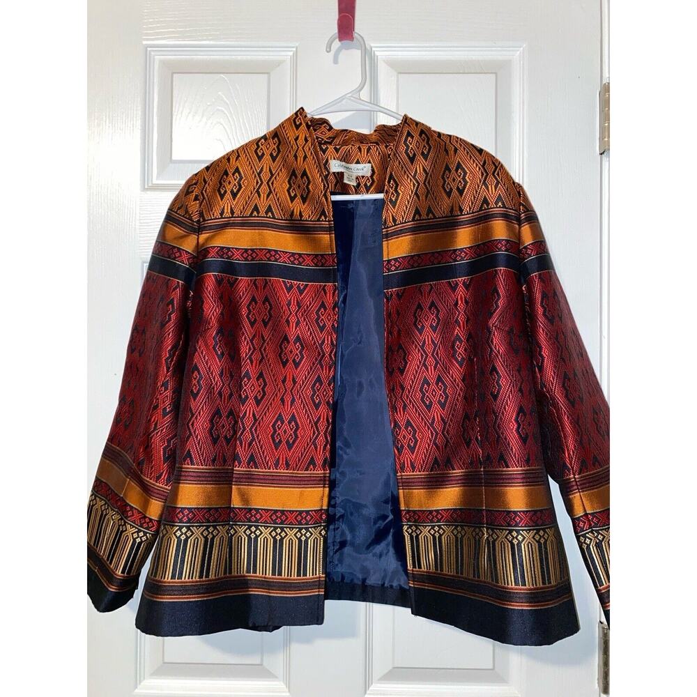 Coldwater Creek Jacket Sz 14 Orange Red Open Front Lined Blazer Boho